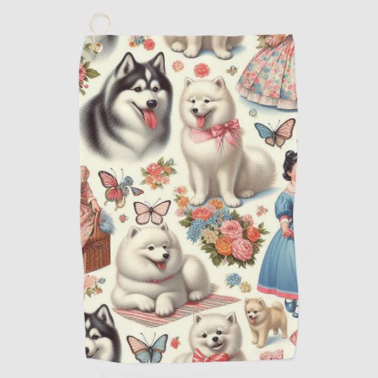 Retro Schattigee Amerikaanse Eskimo Naadloos Golfhanddoek (Voorkant)