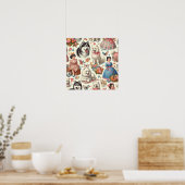 Retro Schattigee Amerikaanse Eskimo Naadloos Poster (Keuken)