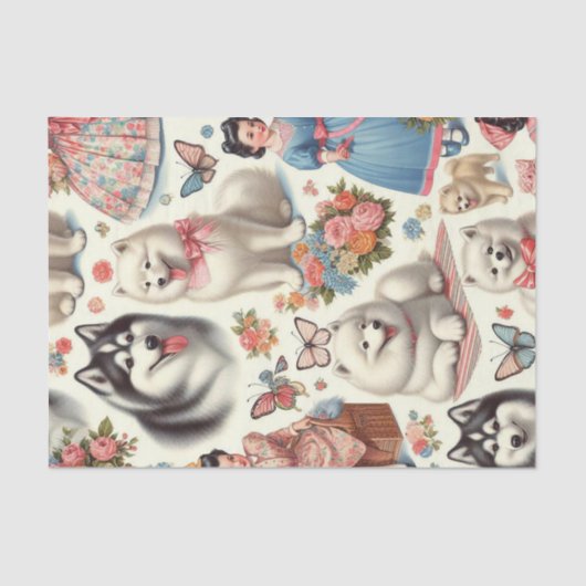 Retro Schattigee Amerikaanse Eskimo Naadloos Tissuepapier (Voorkant)