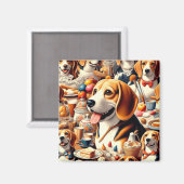 Retro Schattigee Beagle Illustratie Magneet (Voorkant / Achterkant)