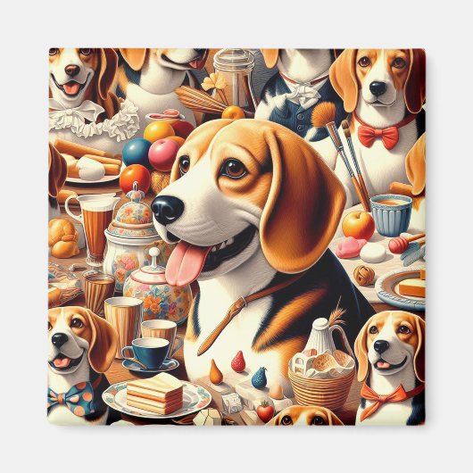 Retro Schattigee Beagle Illustratie Magneet (Voorkant)
