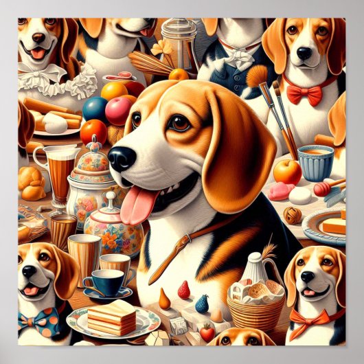 Retro Schattigee Beagle Illustratie Poster (Voorkant)