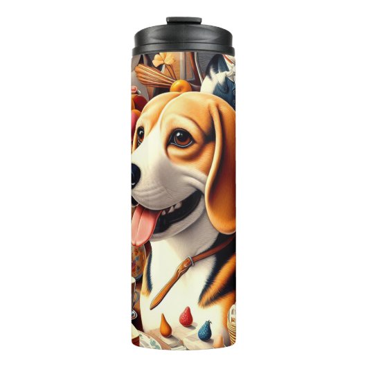 Retro Schattigee Beagle Illustratie Thermosbeker (Voorkant)