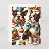 Retro Schattigee Boston Terrier Illustratie Briefkaart (Voorkant / Achterkant)