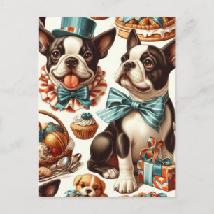Retro Schattigee Boston Terrier Illustratie Briefkaart