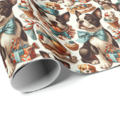 Retro Schattigee Boston Terrier Illustratie Cadeaupapier (Rol Hoek)