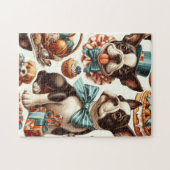 Retro Schattigee Boston Terrier Illustratie Legpuzzel (Horizontaal)
