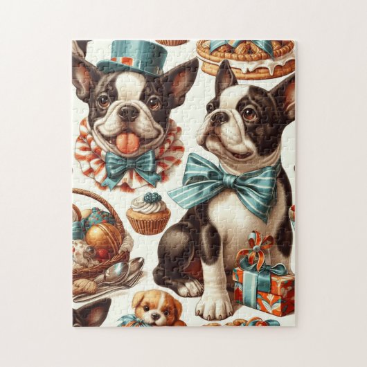 Retro Schattigee Boston Terrier Illustratie Legpuzzel (Verticaal)