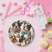Retro Schattigee Boston Terrier Illustratie Papieren Bordje (Feest)