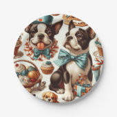 Retro Schattigee Boston Terrier Illustratie Papieren Bordje (Voorkant)
