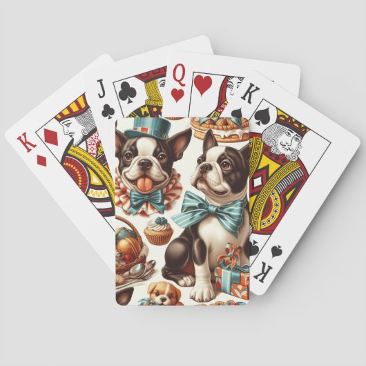 Retro Schattigee Boston Terrier Illustratie Pokerkaarten (Achterkant)