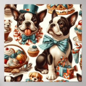 Retro Schattigee Boston Terrier Illustratie Poster (Voorkant)