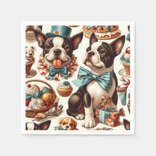 Retro Schattigee Boston Terrier Illustratie Servet
