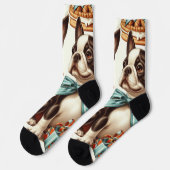 Retro Schattigee Boston Terrier Illustratie Sokken (Links)