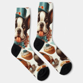 Retro Schattigee Boston Terrier Illustratie Sokken (Rechts)
