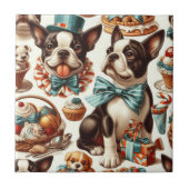 Retro Schattigee Boston Terrier Illustratie Tegeltje (Voorkant)