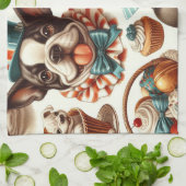 Retro Schattigee Boston Terrier Illustratie Theedoek (Gevouwen)