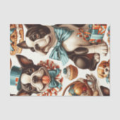 Retro Schattigee Boston Terrier Illustratie Tissuepapier (Voorkant)