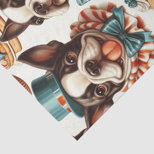Retro Schattigee Boston Terrier Illustratie Tissuepapier (Detail)
