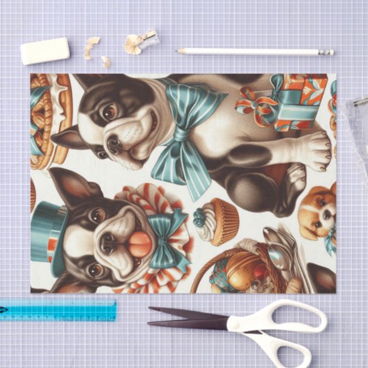 Retro Schattigee Boston Terrier Illustratie Tissuepapier (Craft)