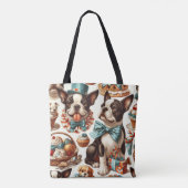 Retro Schattigee Boston Terrier Illustratie Tote Bag (Achterkant)