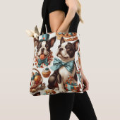 Retro Schattigee Boston Terrier Illustratie Tote Bag (Dichtbij)