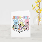 Retro Schattigee Bunny Eggs Ray Vision Nurse Paasd Kaart (Gele Bloem)