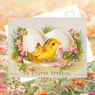 Retro Schattigee Chick Egg Bloemen Happy Easter Feestdagenkaart