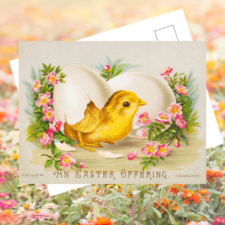 Retro Schattigee Chick Egg Bloemen Happy Easter Feestdagenkaart