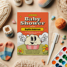 Retro Schattigee Cupcake Baby shower Uitnodiging