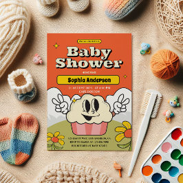 Retro Schattigee Cupcake Baby shower Uitnodiging