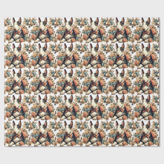 Retro Schattigee Floral Bull Terrier Cadeaupapier (Vlak)