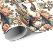 Retro Schattigee Floral Bull Terrier Cadeaupapier (Rol Hoek)