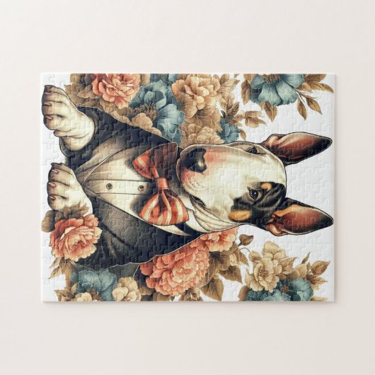 Retro Schattigee Floral Bull Terrier Legpuzzel (Horizontaal)