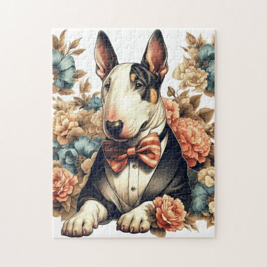 Retro Schattigee Floral Bull Terrier Legpuzzel (Verticaal)