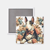Retro Schattigee Floral Bull Terrier Magneet (Voorkant / Achterkant)
