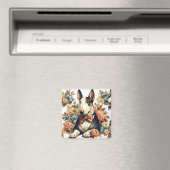 Retro Schattigee Floral Bull Terrier Magneet (Insitu (Vaatwasser))