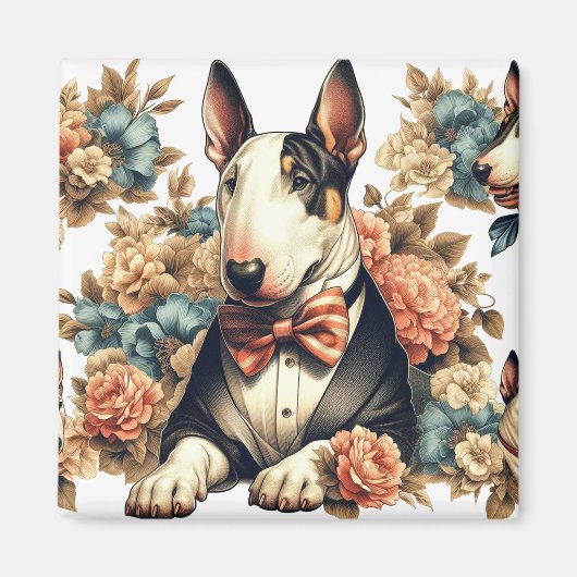 Retro Schattigee Floral Bull Terrier Magneet (Voorkant)