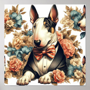Retro Schattigee Floral Bull Terrier Poster