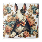 Retro Schattigee Floral Bull Terrier Tegeltje (Voorkant)
