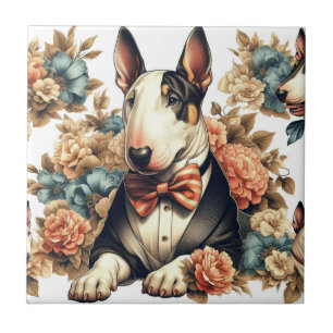 Retro Schattigee Floral Bull Terrier Tegeltje