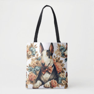 Retro Schattigee Floral Bull Terrier Tote Bag