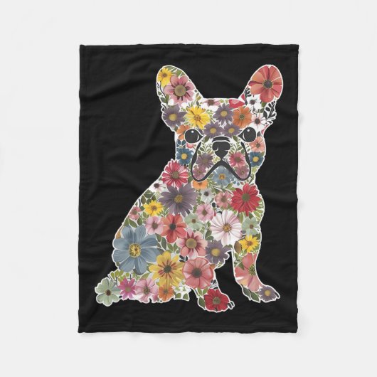Retro Schattigee Franse Bulldog Floral Pet Dog Ani Fleece Deken (Voorkant)