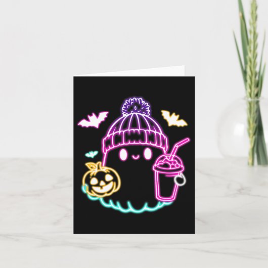 Retro Schattigee Ghost Coffee Drink Spooky Hallowe Kaart (Voorkant)