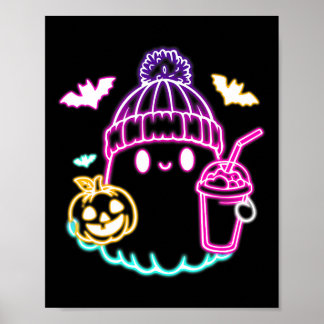 Retro Schattigee Ghost Coffee Drink Spooky Hallowe Poster