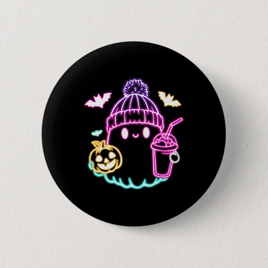 Retro Schattigee Ghost Coffee Drink Spooky Hallowe Ronde Button 5,7 Cm (Voorkant)