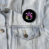 Retro Schattigee Ghost Coffee Drink Spooky Hallowe Ronde Button 5,7 Cm (In situ)