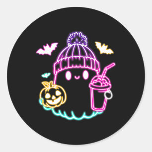Retro Schattigee Ghost Coffee Drink Spooky Hallowe Ronde Sticker