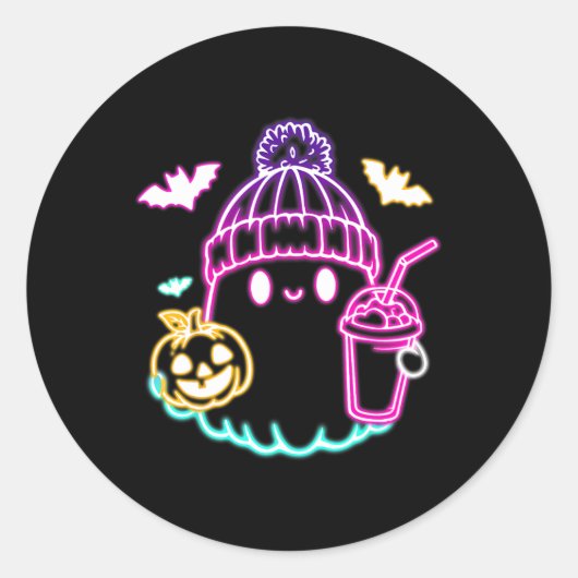 Retro Schattigee Ghost Coffee Drink Spooky Hallowe Ronde Sticker (Voorkant)