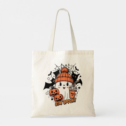 Retro Schattigee Ghost Coffee Pumpkin Bougie Blijf Tote Bag (Achterkant)
